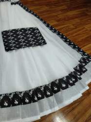  WHITE LINEN SAREE WITH KALAMKARI BORDER 