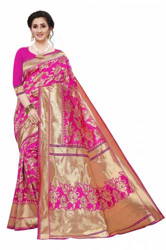 ROSE BANARASI COTTON JACQUARD SILK PALLU SAREE