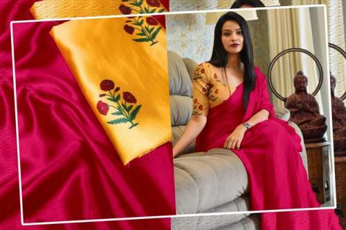 Plain Satin Silk Saree by Sarvaka Fashion