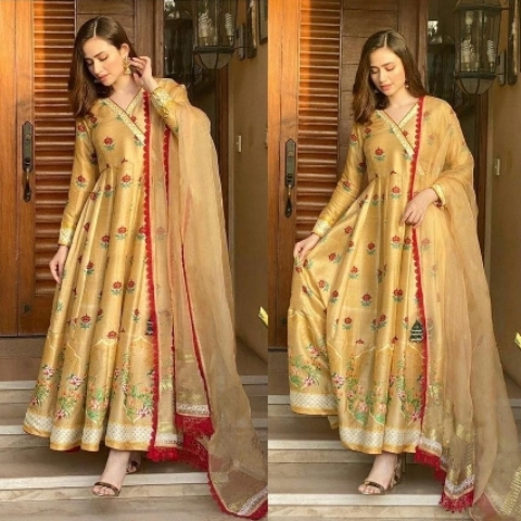 DEGITAL PRINTED TAFFETA SILK GOWN 