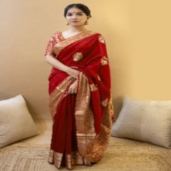 DESIGNER RED LICHI SILK SAREE 