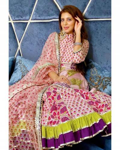 Designer Two Layer Printed Gown With Dupatta