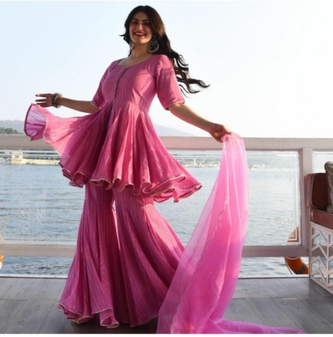 FANCY SARARA KURTI WITH NET DUPATTA