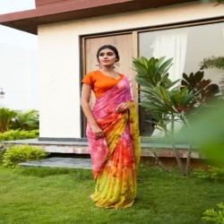 HEAVY PURE GEORGETTE SILK WITH BANGLORI SARTIN SILK PRINTED BLOUSE 