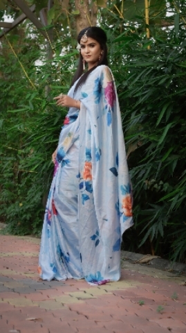 JAPAN SATIN SILK SAREE WITH PRINTED BLOUSE 