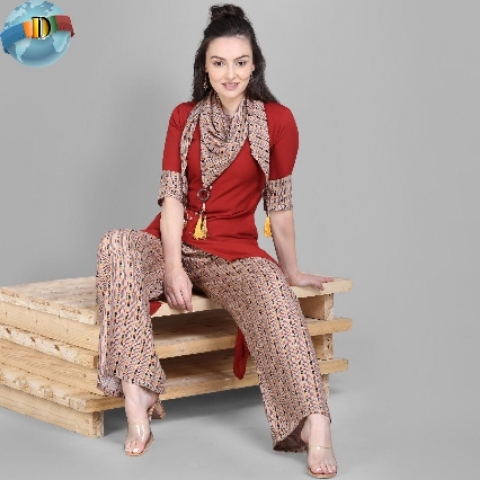 KURTI plazo WITH FOIL PRINTED SCAFF

