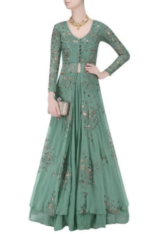 NEW DESIGNER WEAR LEHNEGAS WITH KOTI FULL CHIN SEQUNCE WORK
