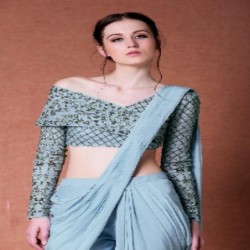 OFF-SHOULDER DRAPE SAREE SET