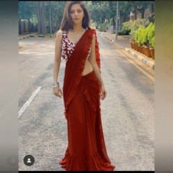 PARTY WARE SAREE WITH RUFFLE BODER 