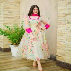 Pure organza silk printed dress