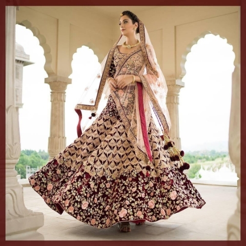 VELVET MULTI COLOR EMBROIDERED LEHENGHA CHOLI