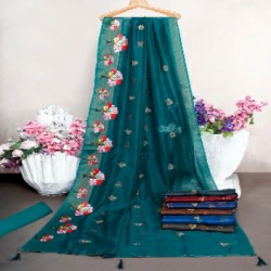 Designer  Cotton embroidery work with siroski touch saree