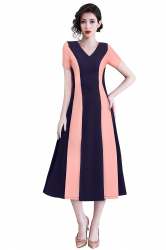 Peach And Navy Blue Color Western Dress
