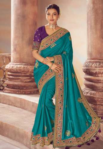 Heavy Embroidered Silk Saree by hari krishna metallic