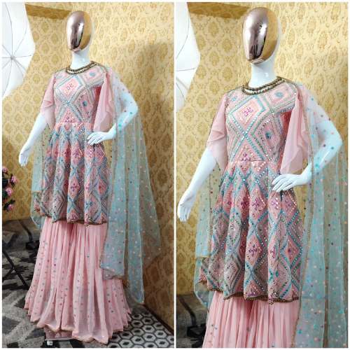 Designer Mirror Work Anarkali Kurti With Palazzo  by aashu outfit