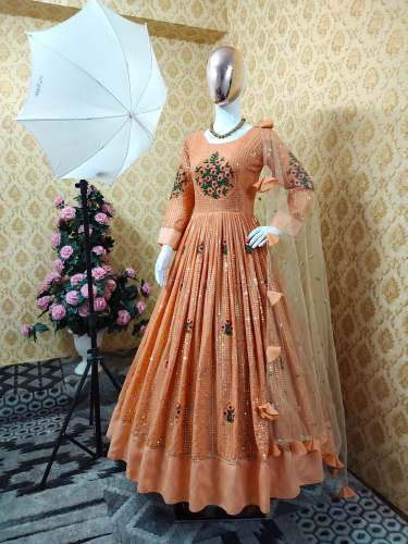 Heavy Embroidered Mirror work Gown With Dupatta