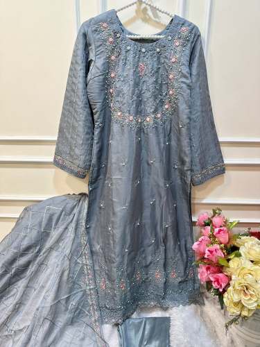 Ziaaz Design Semi Stitched Grey Suit by j s textile