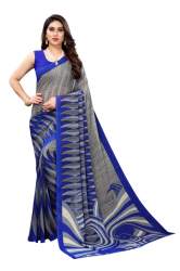 Fancy Blue And Cream Georgette Print Saree