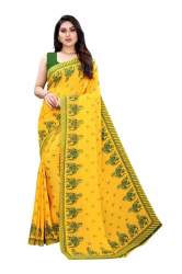 Fancy Yellow Georgette Elephant Printed Saree