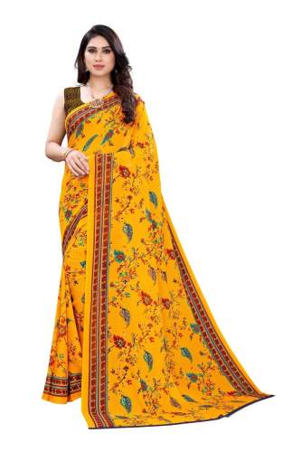 Fancy Yellow Printed Georgette Saree