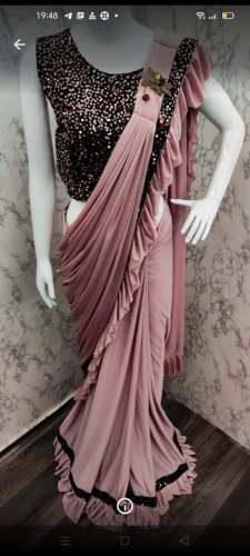Lycra Silk Ruffle Border Saree by Maheshwar Fashion