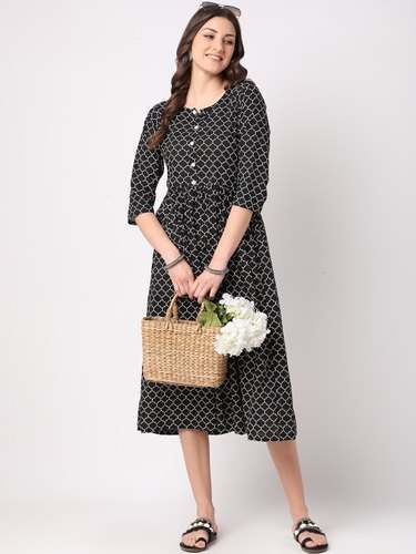 Black Cotton Tunic Dress by Trisha Industries