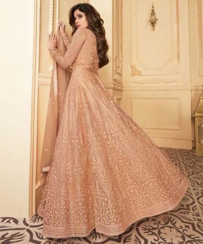 Pink Net Embroidered Anarkali Suit by Shezoned E Trading