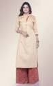 Beige Linen Straight Cut Kurti And Palazzo Set