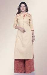 Beige Linen Straight Cut Kurti And Palazzo Set