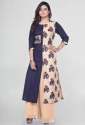 Blue Manipuri Printed Cotton A Line Kurti