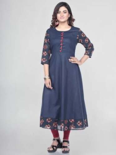 Blue Rayon Cotton A Line Kurti