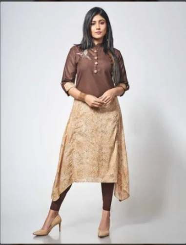 Fidaindia Brown Color Cotton Print Casual Kurti by Fidaindia A Brand Of Dressing Trendz Private Limited 