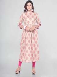 Pink Cotton Printed Kurti