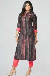 Pink Rayon Printed Straight Cut Kurti