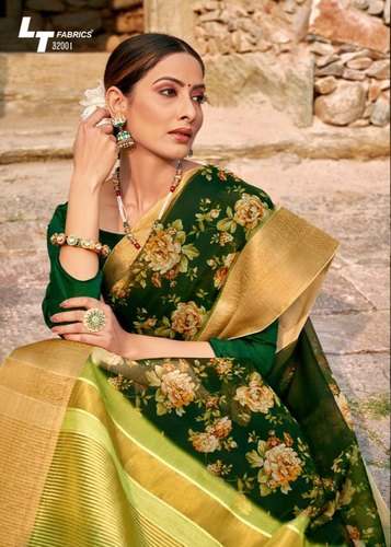 Wedding Wear Flowery Printed Organza silk saree