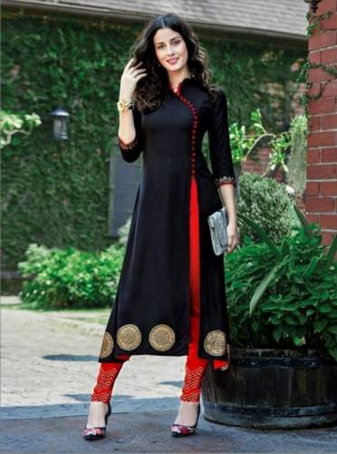 Designer Black Beautiful Rayon Kurti Palazzo set 