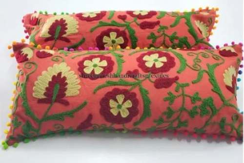 Embroidered Canvas Pillow Cover by Shree Ganesh Handicrafts And Textiles
