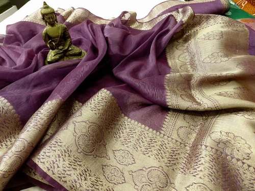 Border Work Pure Banarasi Linen Saree by Nisa Fabrics