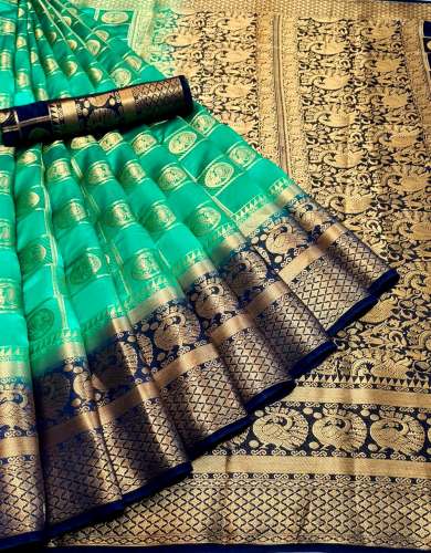 Banarasi Moor Chex Saree  by Cloth Marts