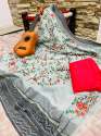 Linen embroidery work  saree