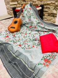 Linen embroidery work  saree