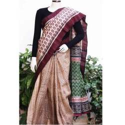 Hand Block Printed Tussar Silk Saree