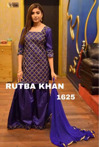Fancy Satin Semi Stitch Sharara Suit