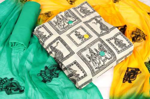 Khadi Cotton printed Top with embroidered dupatta