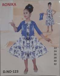 printed frock with blue jacket 