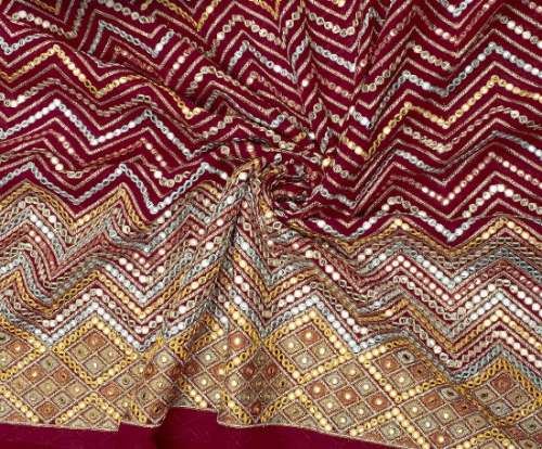 Chevron Foil Embroidery Georgette Fabric by Fabcurate Private Limited