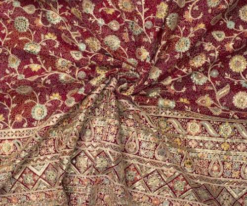 Heavy Kashmiri Gold Foil Embroidery Work Georgette Fabric by Fabcurate Private Limited