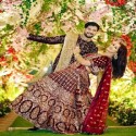 Bridal stunning looking maroon Velvet Lengha 