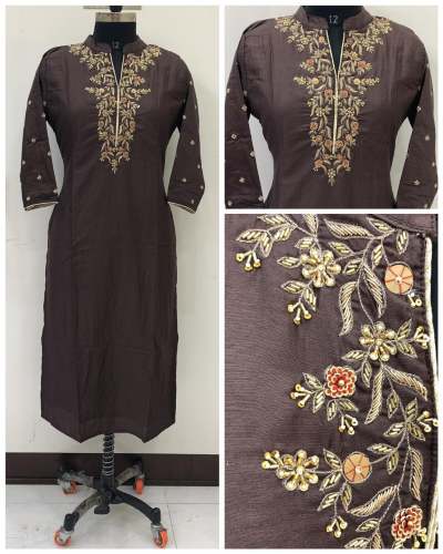 Chanderi Premium Heavy Hand Work Kurti  by Balaji Creation