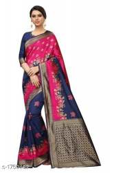 Fancy Pink And Blue Jacquard Silk Saree